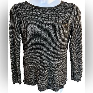 Calvin Klein Long Sleeve Pull Over Faux Leather Trimmed Top size M